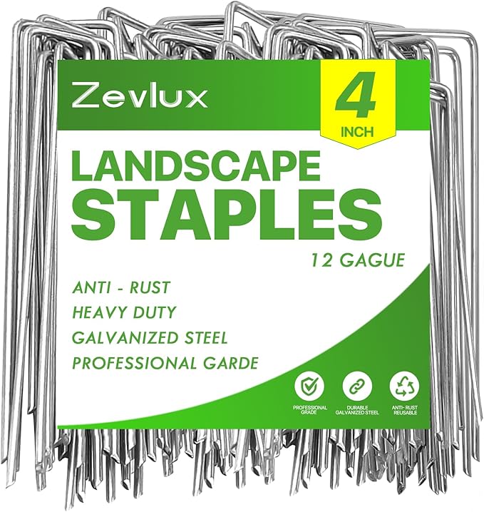Landscape Staples Galvanized Garden Stakes,4 inch 50 Pack 12 Gauge Heavy Duty Garden Pins for Fences, Lawns, Weed Barriers and Landscape Fabrics, Irrigation Hose,Yard Lawn, Landscape Fabric