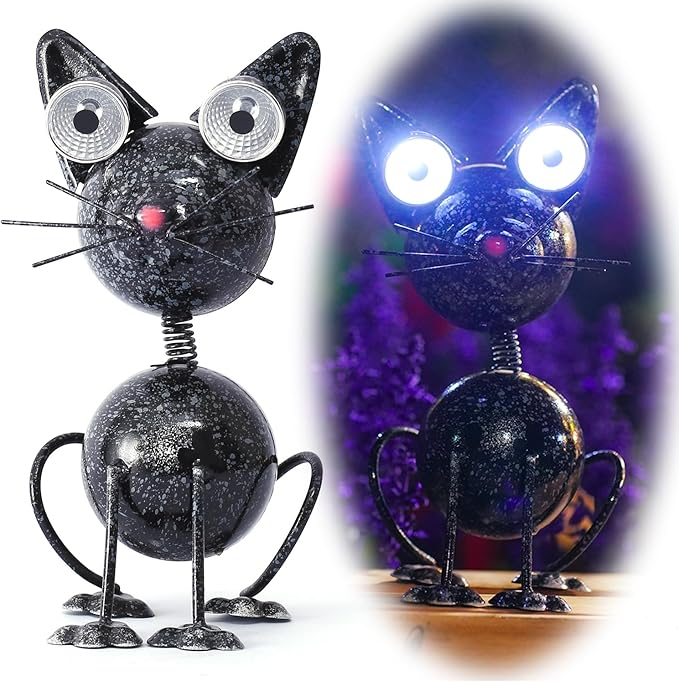 Black Cat Metal Yard Art Statue Light,Garden Outdoor Black Cat Statue Light Decoration,The for cat Lovers.(Black Cat)
