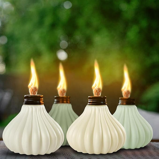 Deco Window Pack of 4 Table Torch for Indoor Outdoor Citronella Oil Tabletop Ceramic Lamp Landscape Multicolored Lantern with Fiberglass Wick & Cap for Garden Patio Yard Party Decor Light