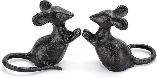 OwnMy 2 Cast Iron Cute Mouse Figurine Sculpture Black Mice Statues Carved Desktop Ornaments Figurines, Decorative Creative Animal Figurine Indoor Outdoor Statues for Garden Patio Yard Home Decoration