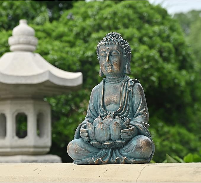 TERESA'S COLLECTIONS Meditating Buddha Statue for Garden Decor with Outdoor Solar Lights, Large Resin Outdoor Decor Garden Statue Sculpture Figurines for Home Lawn Yard Decor Gifts for Mom, 7.1''