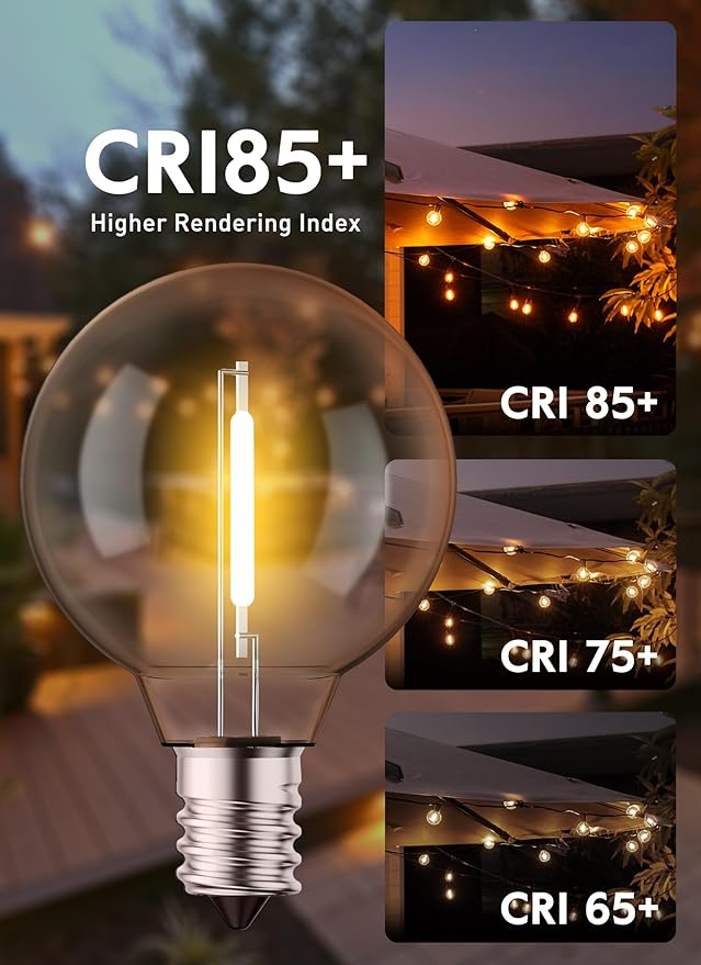 Brightown G40 Replacement LED Light Bulbs, 10 Pack Clear Globe Bulb fits E12 C7 Candelabra Screw Base Sockets, 1.5 Inch Dimmable Edison Light Bulbs for Indoor Outdoor Patio Decor, Warm White