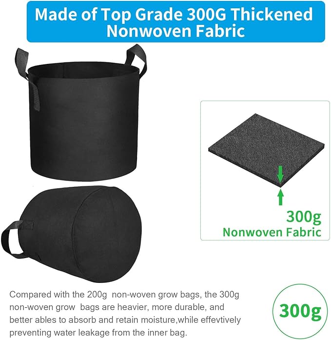 12 Packs 3 Gallon Grow Bags, Heavy Duty 300G Thickened Nonwoven Fabric Plant Pots with Handles