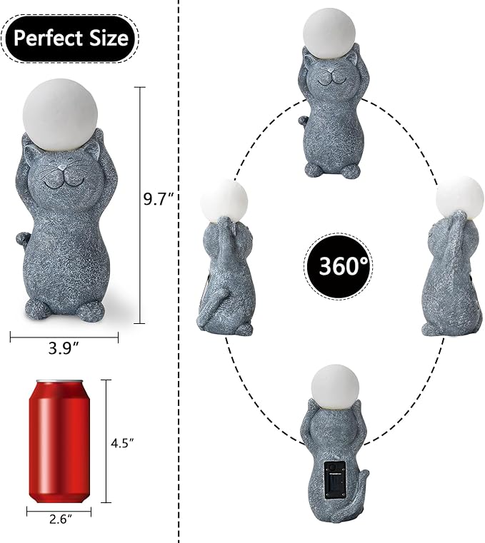 Solar Garden Decor Cat Moon Outdoor Statue and Figurine Lights, Outdoor Patio Sculpture Decor LED Lights Gifts for Mom or Daughter, Garden Statues Birthday Gifts for Women Home and Yard