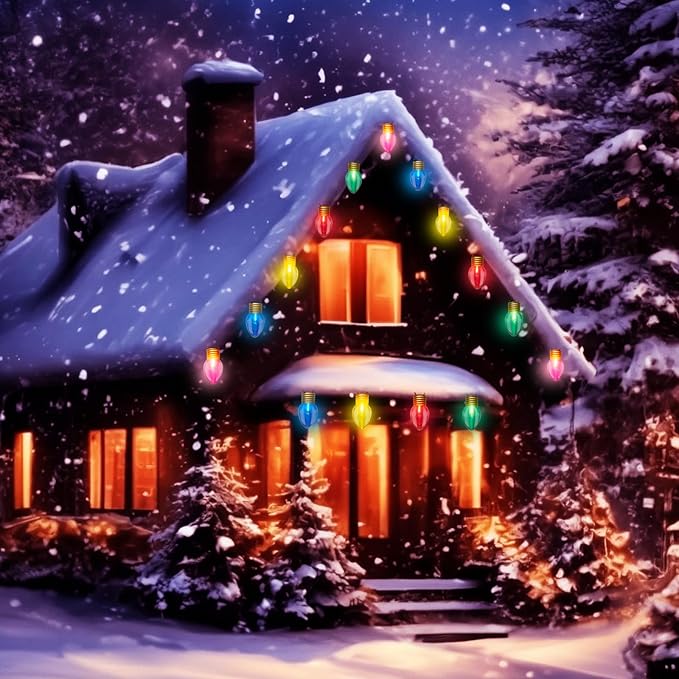 Jumbo Xmas String Lights, 16FT Large Multicolored Bulbs Christmas Hanging Lights with C7 10 LED Giant Multicolor Bulbs, Outdoor Vintage Christmas Decorations for Holiday Home Tree Roof Yard Garden