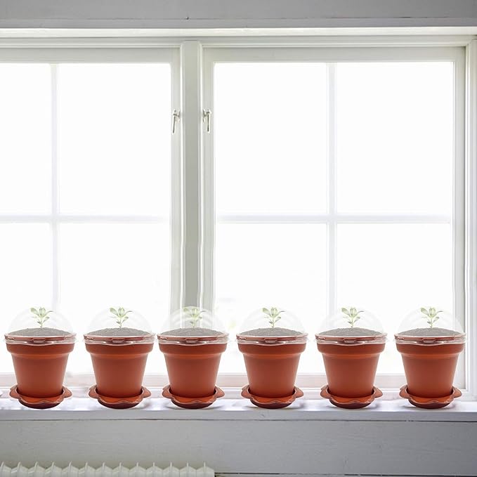 30 Pack Cupcake Plant Nursery Pots with Humidity Dome- Small Plastic Flower Pots with Saucers and Shovel for Indoor Outdoor Seedling Succulent Vegetable