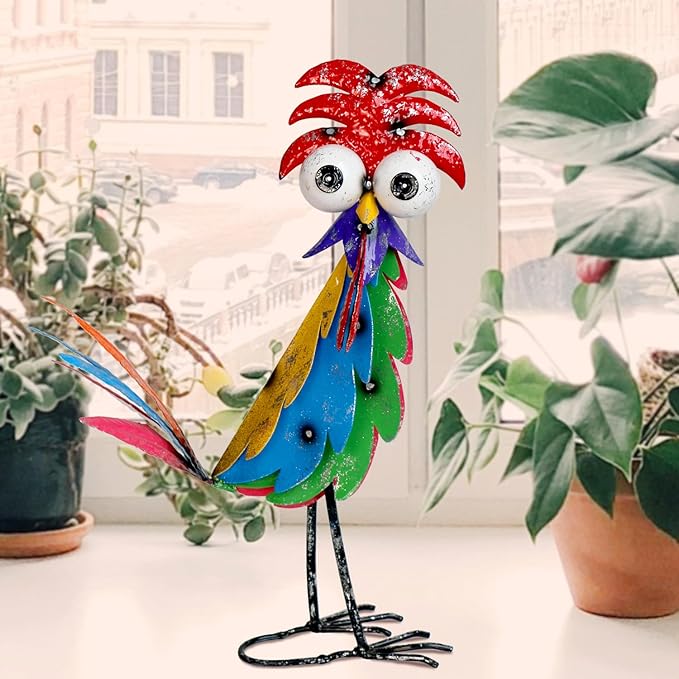Natelf Outdoor Wacky Metal Rooster Yard Statue Decoration Roosters Decor Garden Statues Chicken Figurine Outside Decorations for Courtyard