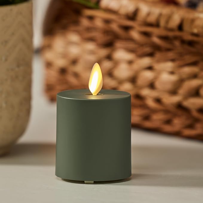 Luminara Outdoor Votive Flameless LED Candle, Baked Clay 2" x 3.2", Moving Flame Battery Operated Timer Remote Ready IPX4 Matte Plastic Finish