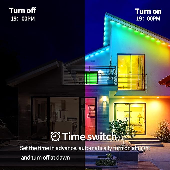 Permanent Outdoor Light,60ft RGB Eave Lights with App Control Remote,IP67 Waterproof LED Lights,Music Sync Outside Light for House,Halloween,Roof,Garden,Christmas Decorations