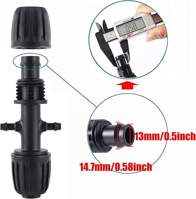 Barbed Tee 1/2 Inch to 1/4 Inch Irrigation Tube Fittings for (1/2'' ID x 0.60''-0.63'' OD) 16mm Drip Tubing Anti-Drop Barbed Connectors,4-Way-20 Pcs