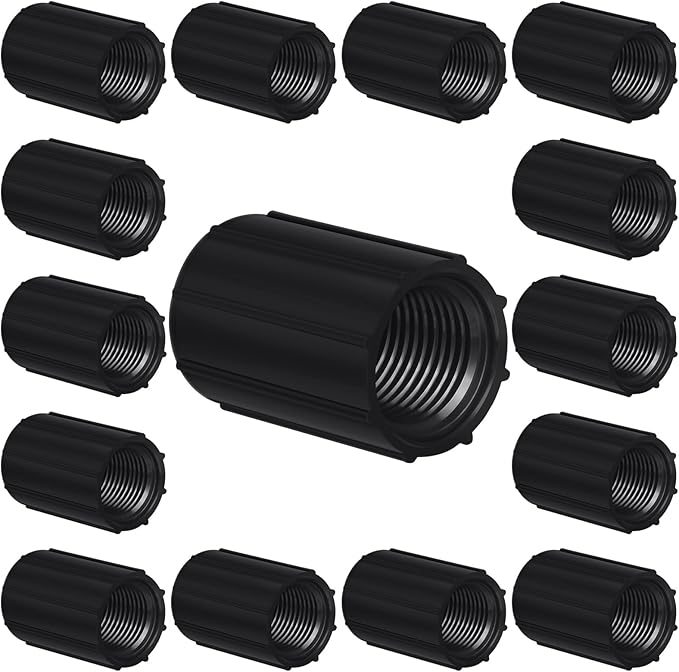 Yahenda 20 Pcs 1/2 Inch PVC Double Female Threaded Coupling Sprinkler Pipe Fitting Female Thread Pipe Fitting Garden Drip Irrigation System PVC Npt Coupler for Irrigation Tube Riser Extension (Black)