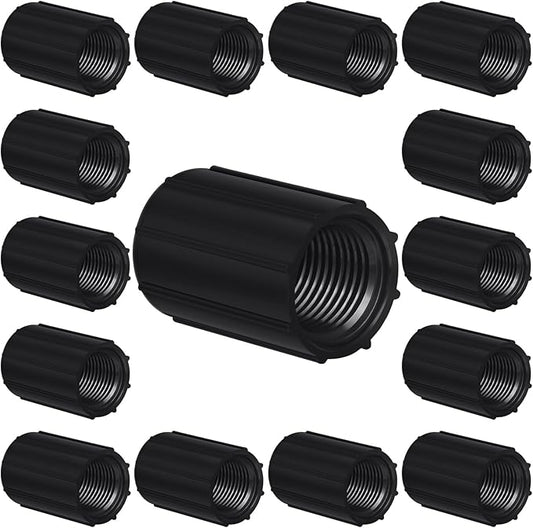 Yahenda 20 Pcs 1/2 Inch PVC Double Female Threaded Coupling Sprinkler Pipe Fitting Female Thread Pipe Fitting Garden Drip Irrigation System PVC Npt Coupler for Irrigation Tube Riser Extension (Black)