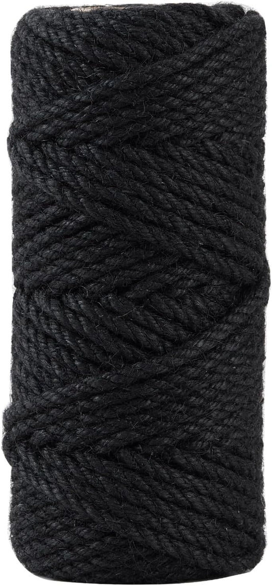 4mm 100 Feet Black Natural Jute Twine, for Crafts Gift, Craft Projects, Wrapping, Bundling, Packing, Holiday Packaging Twine, Gardening and More, Jute Rope to Use Around The House and Garden