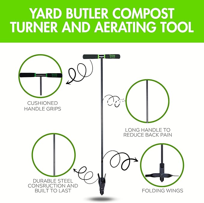 Yard Butler- Compost Aerator - Durable Aerator for Easy Compost Mixing - Aerate & Circulate for Faster Decomposition - Easy-to-Use Tiller - Ergonomic Composting Tool