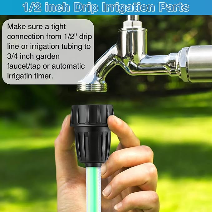 4 Pcs 25 PSI Drip Irrigation Pressure Regulator Faucet Adapter Kit, 2 Pcs 3/4" FHT x 3/4'' MHT Pressure Regulator, 2 Pcs 1/2 Inch Drip Irrigation Tubing Adapter for Drip Irrigation System