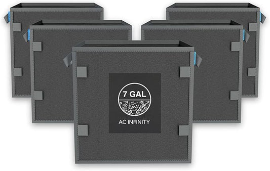 AC Infinity Square Heavy Duty Fabric Pots, 7 Gallon Aeration Reusable Grow Bags 5-Pack with 500G Thick Nonwoven Fabric and Plant Stake Loops, for Garden Growing Fruits, Vegetables, and Flowers