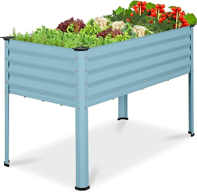 Best Choice Products 48x24x30in Galvanized Raised Garden Bed, Metal Elevated Planter Box, Vegetable Garden for Backyard, Patio, Balcony - Mist Blue