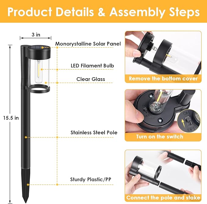 Solar Pathway Lights Outdoor, 10 Pack Metal & Glass Solar Lights Outdoor Waterproof Landscape Path Lights Solar Lights for Outside Yard Lawn Walkway Driveway Garden Decor