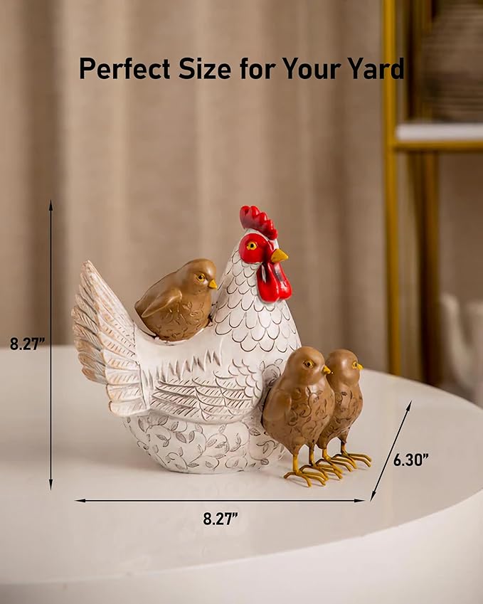 Elenon Funny Garden Chicken Outdoor Statue Decorative, Adorable Flower Bed Decor Rooster Statue, Yard Patio Art Decor Sculptures Table Ornament