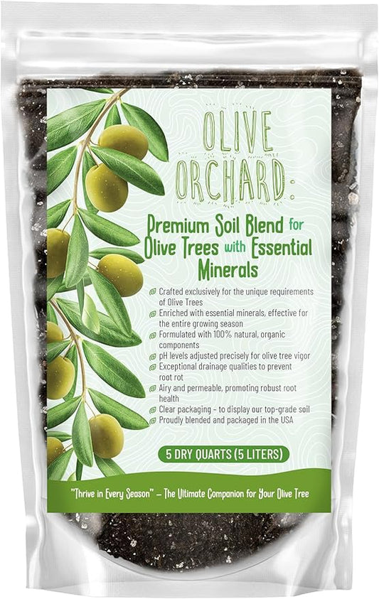 Organic Olive Tree Potting Mix – Fast-Draining, Nutrient-Rich Soil for Indoor & Outdoor Olive Trees – Mediterranean Plant Care – Long-Lasting Formula (5 QUARTS)