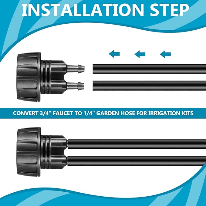 5 Pack Drip Irrigation Tubing Faucet Adapter Garden Faucet Hose Adapter Drip Irrigation Hose Connectors Faucet Connector with Washers for Garden Irrigation System(Double, Convert 3/4 to 1/4)