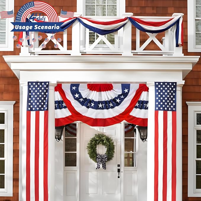 2x4 Ft American Pleated Fan Flag Bunting,Patriotic Bunting Embroidered Stars for Outside,Red White and Blue Decorations for 4th of July Independence Day Memorial Day 1pcs