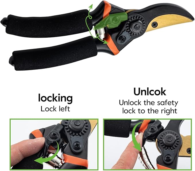 8.5" Pruning Shears,Bypass Pruning Shears for Gardening,Super Sharp Garden Clippers,Soft Grip Heavy Duty Hand Pruner,Garden Scissors Tool(Black，Made in Taiwan)