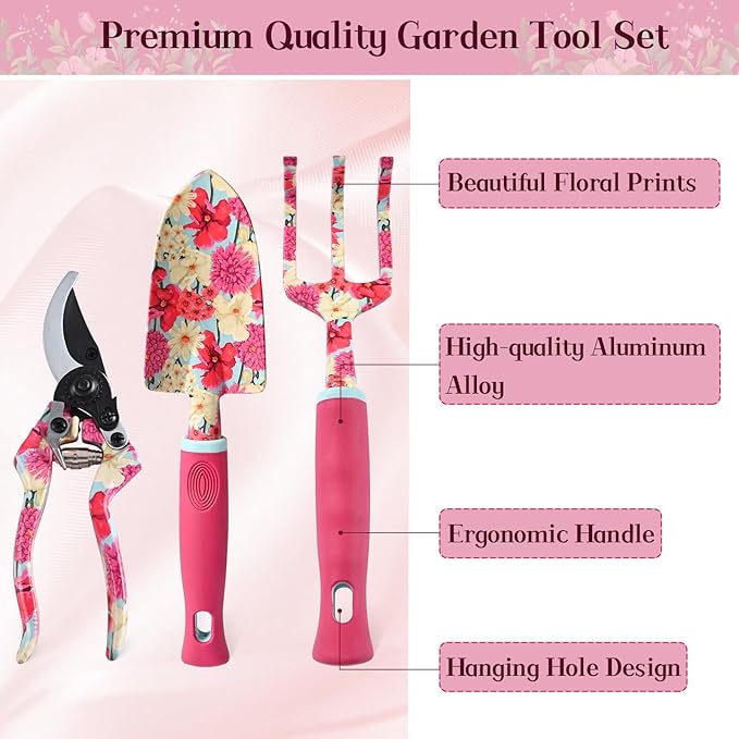 Gardening Gifts for Women, Gardening Tools for Women, 6 PCS Garden Tools Set Kit, Plant Lover Gifts Birthday Gifts for Mom Grandma Aunt, Rose Red (Rose Red)