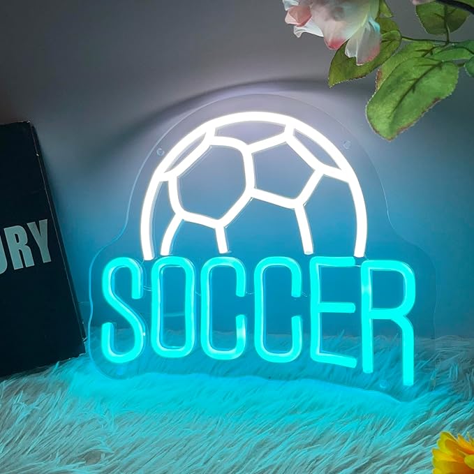 Soccer Neon Sign Dimmable LED Neon Signs for Wall Decor, Football Neon Light Sign for Bedroom Man Cave Gaming Room Party College Club Decor Sports Soccer Players Lover Gifts