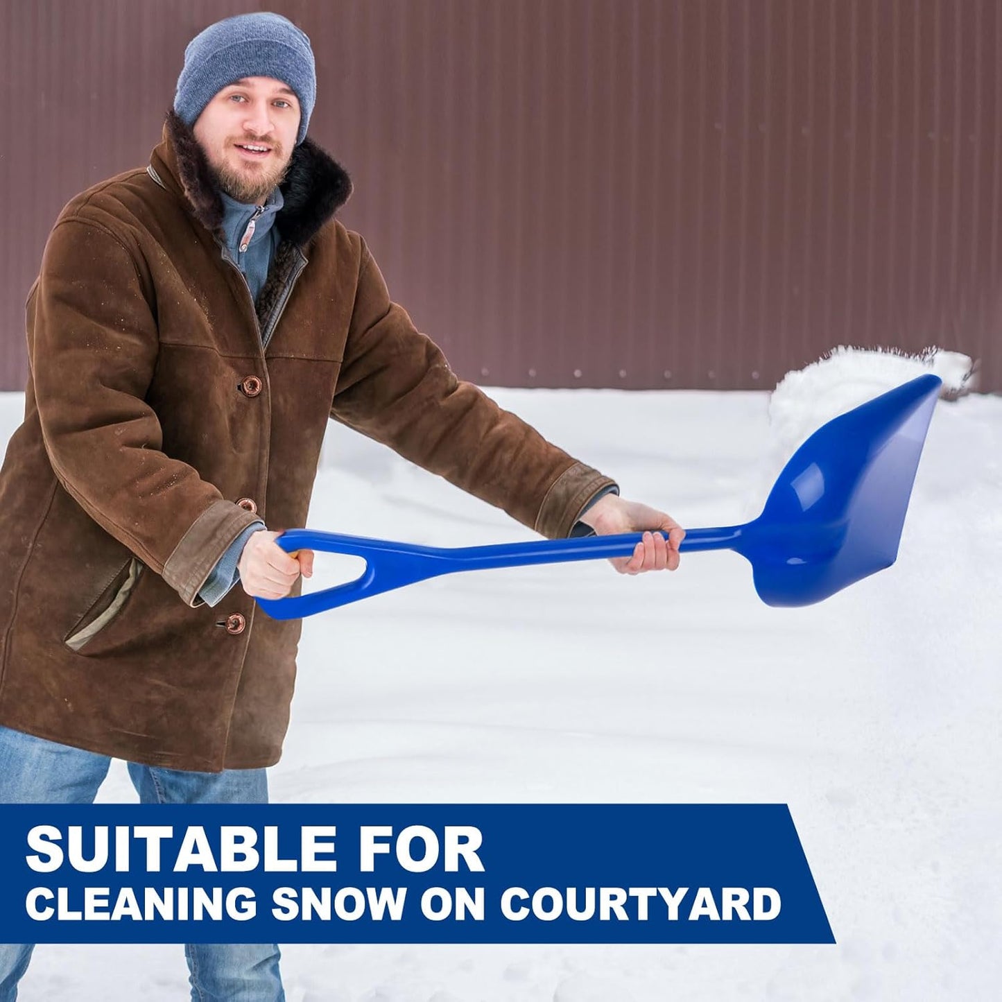 Frienda 3 Pieces Plastic Snow Shovel 43 x 14 Inches Heavy Duty Hygienic Shovel with D Shaped Grip Handle Large Durable Seamless Snow Scoop for Kitchen Gardening(Blue)