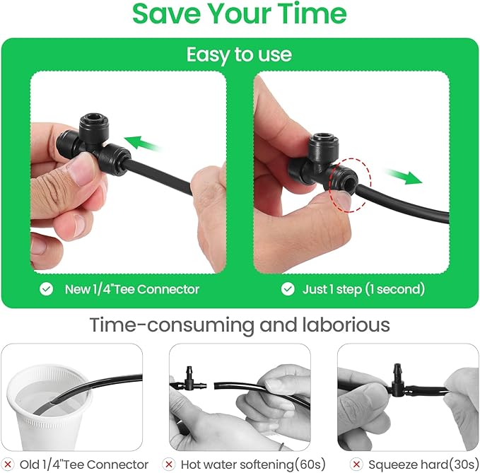 15 Packs Quick Efficient Connector 1/4" Drip Irrigation Tee Connectors Leak Free Fittings for Sprinkler or Drip Irrigation System
