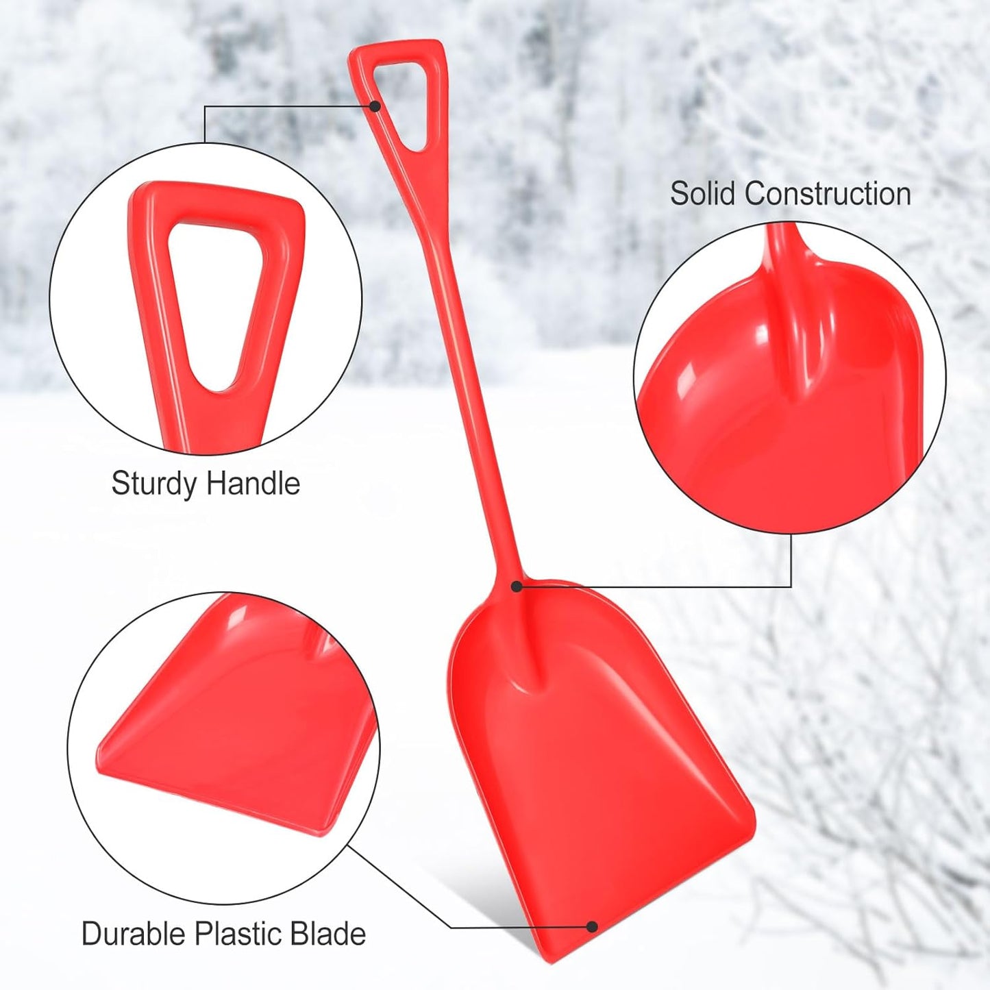 Frienda 3 Pieces Plastic Snow Shovel 43 x 14 Inches Heavy Duty Hygienic Shovel with D Shaped Grip Handle Large Durable Seamless Snow Scoop for Kitchen Gardening(Red)
