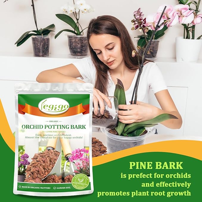 Legigo 2 Quarts Organic Orchid Potting Bark- All Natural Orchid Bark Potting Mix Pine Bark Wood Chips for Houseplant Mulch, Orchid Plants Root Development, Mulch for Potted Plants