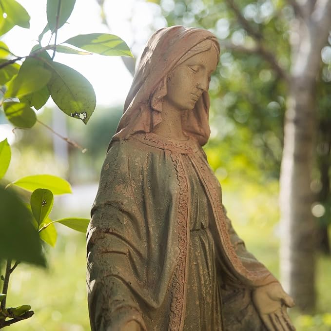 Virgin Mary Garden Statue Outdoor H31” Blessed Catholic Saint Mother of God Large Holy Madonna Resin Religious Sculpture Yard Outside Lawn Tall Praying St Mama Marian Big Painted Lady Magdalene