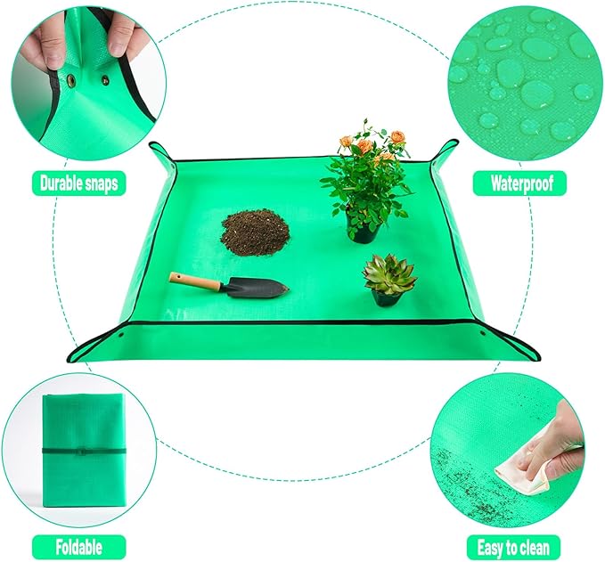 27" X 27" Repotting Mat for Indoor Plants Transplanting and Dirt Control, Portable Potting Tray Succulent Planting Mat Gardening Gifts Plant Gifts for Plant Lovers