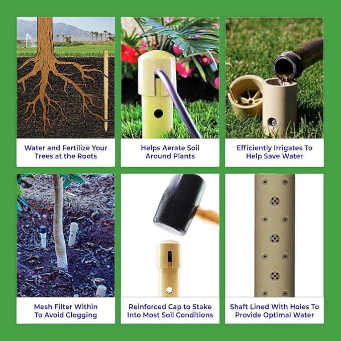 Underhill Deep Drip Irrigation Stakes 8-Inch, Watering Spikes for Trees, Flowers, Fruits, and Small Plants, Drip System Tubes, A-DD08-25, Case of 25