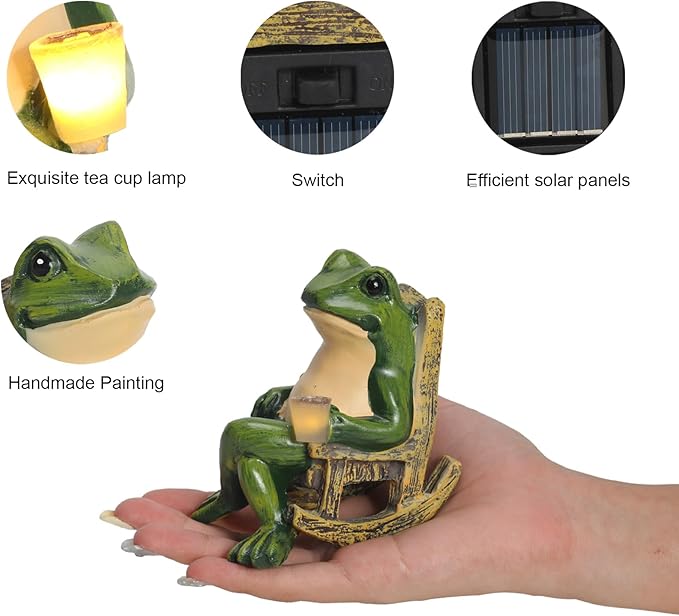Miniature Frog Garden Statue Solar Light Frog Outdoor Decor Frog Figurine for Outdoor Indoor Home Lawn Yard Balcony Porch Patio Housewarming Gift for Women Mom Grandma 3.74"x2.75"x3.93"