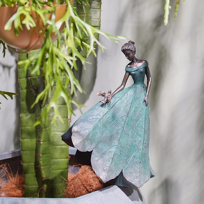 Guichifun Fairy Statue Collection Home Decoration - Leaf Angel Girls Resin Home Garden Decor for Outside or Inside Rustic Fairy Garden Outdoor Yard Figurines Gifts for Women 8.5 x 5.25 x 12 Inch