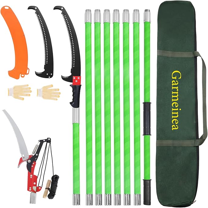 26Ft Manual Pole Saw, Tree Pole Pruner, High Branches Trimmer Saw, Garden Tools Set, Extendable Tree Trimming High And Low, Sharp Blade and Scissors With Storage Bag, Cutting for Palms and Shrubs