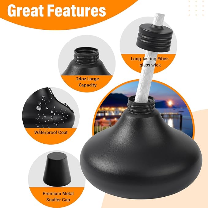 Upgraded Tabletop Torches Set of 4, 24oz Citronella Candles for Outdoor, Metal Table Top Torches for Outside, Refillable Torch Lanterns for Patio, Yard, Deck, Garden, Party