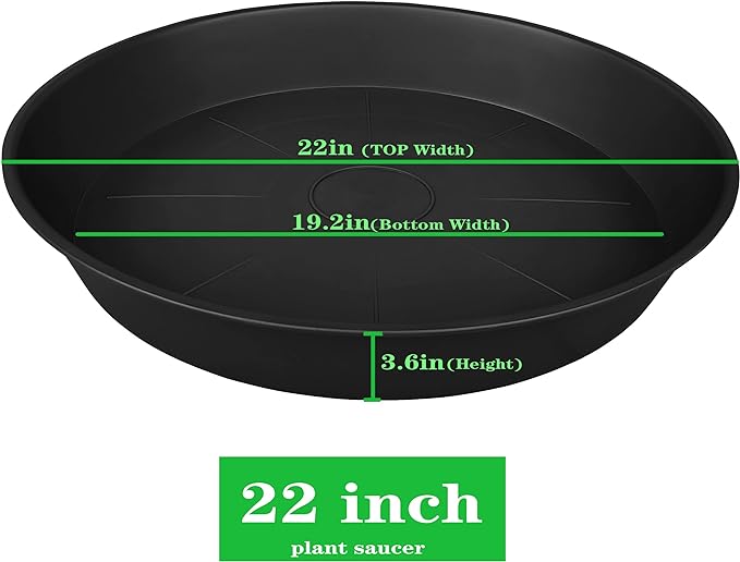 3 Pack of 20 22 inch Plant Saucer (19.2 Inch Base), 3.6" Depth Tray, Bath Baths Bowl for Garden, Large Deep Plastic Plant Trays for Indoors Outdoor, Tray for Planter 19-23" (22", Black)