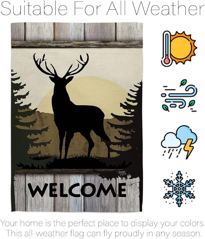 Breeze Decor Welcome Deer Nature Wildlife Decorative Vertical Garden Flag, 28" X 40", Multi-Color