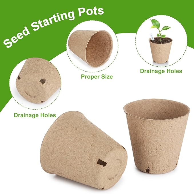 130 Pcs Organic Peat Pots, 3.15 Inch Nursery Pot, Round Plant Seedling Pots with Drainage Holes, Small Seed Starting Starter Tray Bulk, Garden Germination Container with 130 Planting Labels