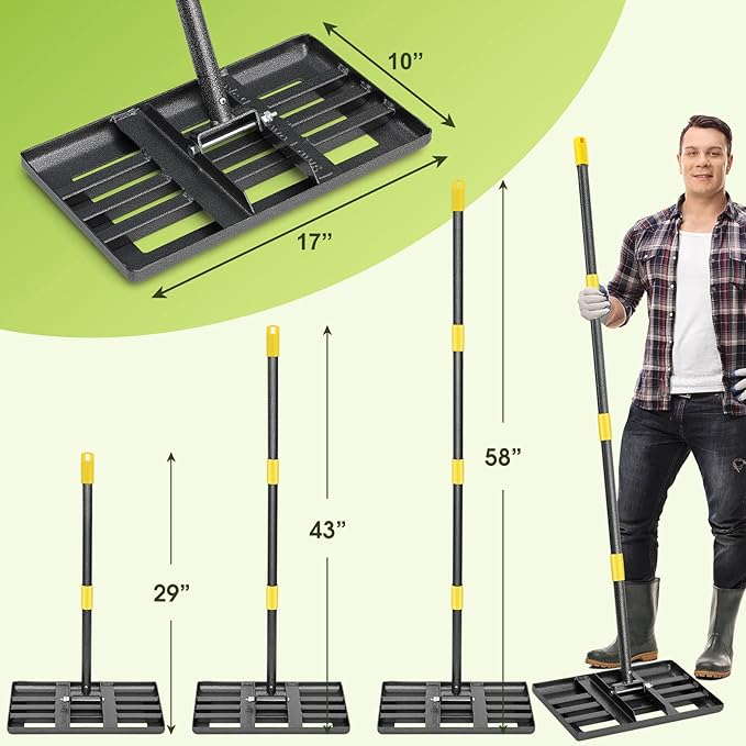 Lawn Leveling Rake,17"x10" Lawn Leveler Tool for Lawns with 5FT Ergonomic Handle,Heavy Duty Leveling Rakes for Lawns,Yard Garden Golf Course, Ease Level Soil Sand Dirt Surfaces…