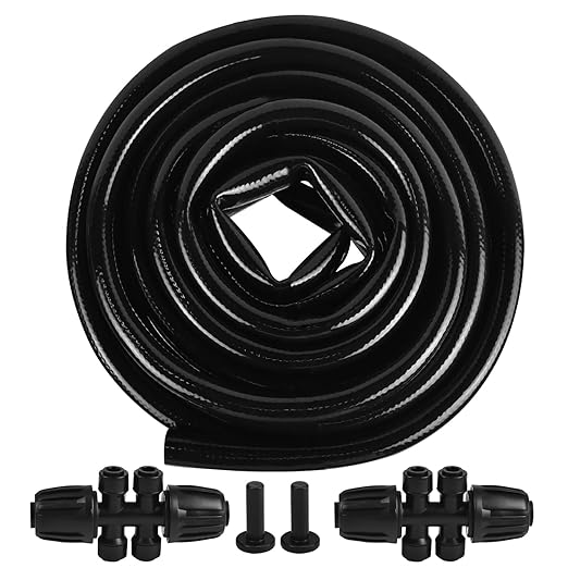 1/2 Inch Drip Irrigation Tubing, 20FT Drip Irrigation Tubing Kit, Garden Watering Tube Line with 2PCS 6-Way Quick Connector and 2 Plugs for Garden Irrigation System