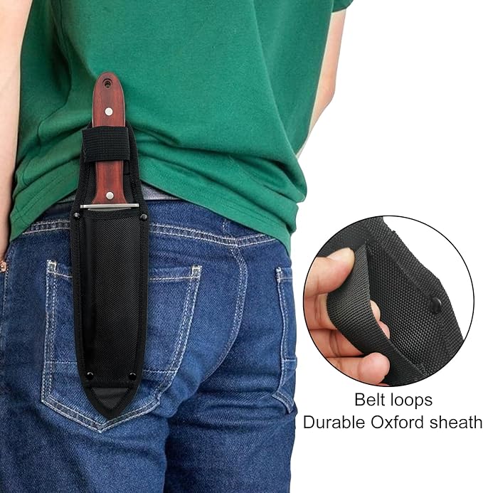 Professional Hori Hori Garden Knife, 7" Stainless Steel Blade with Protective Coating Full-Tang Wood Handle with Oxford Sheath for Weeding, Digging, Cutting and Planting