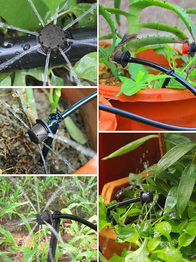 Kalolary 200Pcs Adjustable Irrigation Drippers, 1/4 Inch Barbed Drip Emitter 360 Degree Watering Sprinklers Anti-Clogging Drippers for 4mm/7mm Garden Watering System
