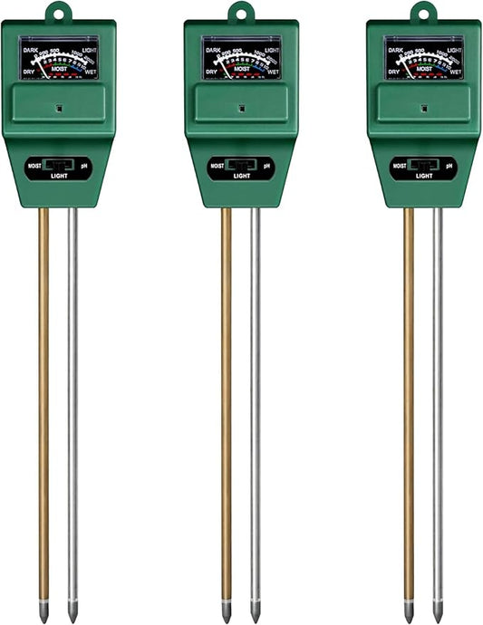iPower 3-in-1 Plant Moisture/Light/PH Meter, Soil Test Kit for Gardening, Farming, Indoor & Outdoor Use, 3 Pack