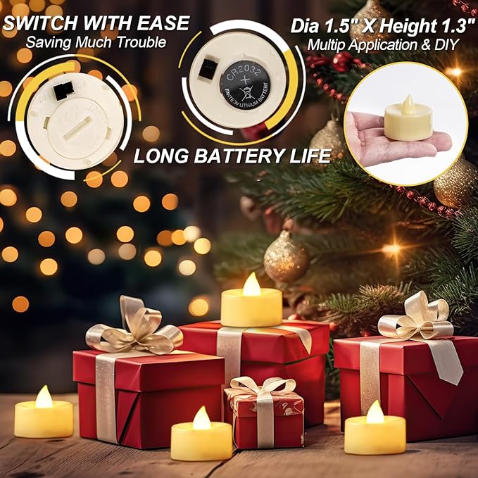 BEICHI Flameless Candles, 24Pack Battery Operated Candles, LED Tea Lights Candles Battery Operated, Flickering Fake Candles for Wedding Party Home Decor- Warm White, Ivory Base