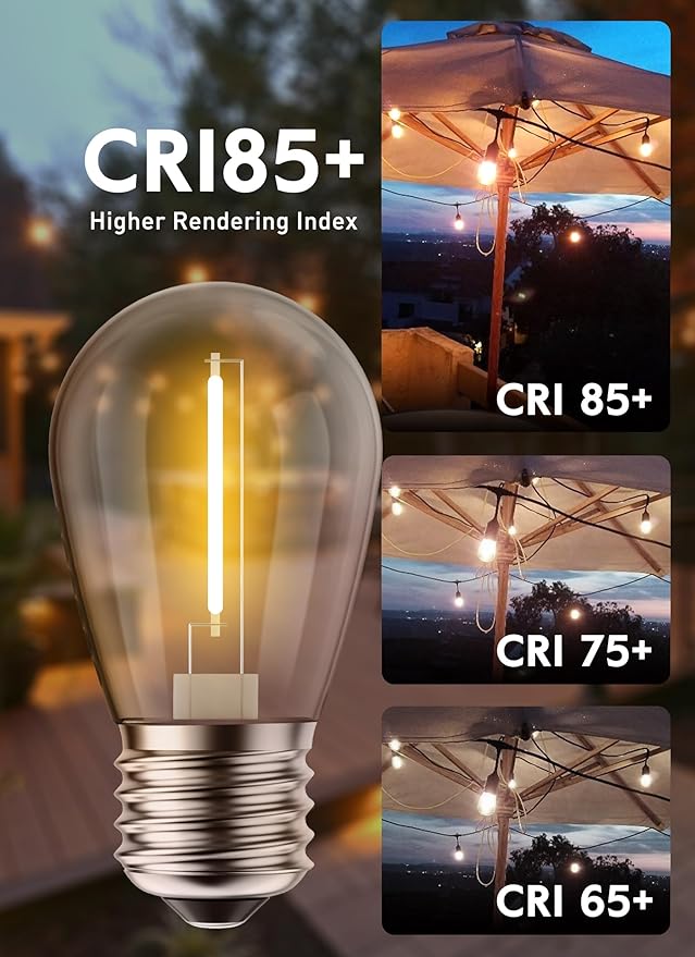 Moonflor S14 LED Light Bulbs 15 Pack 1W (Equivalent to 11 W) Shatterproof Replacement Bulbs with E26 Medium Base, Warm LED Bulbs for Outdoor Patio Garden Vintage String Lights